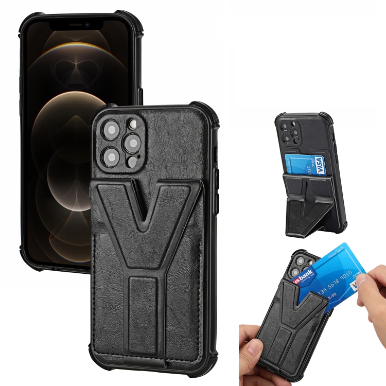 

Y Style Multifunction Card Stand Back Cover PU + TPU + PC Magnetic Shockproof Case For iPhone 12 Pro(Black)