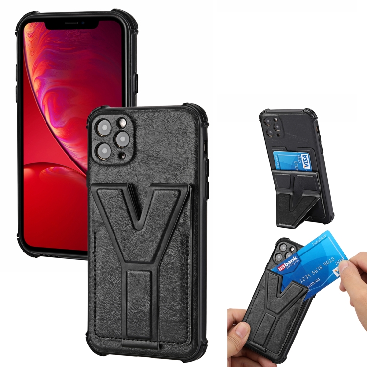 

Y Style Multifunction Card Stand Back Cover PU + TPU + PC Magnetic Shockproof Case For iPhone 11 Pro(Black)