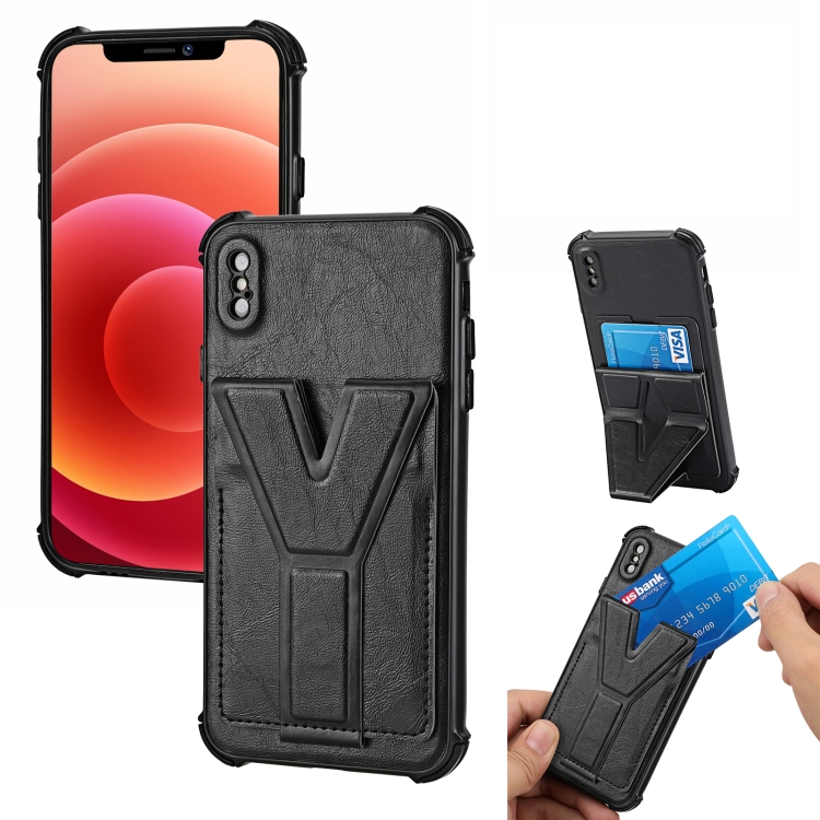 

Y Style Multifunction Card Stand Back Cover PU + TPU + PC Magnetic Shockproof Case For iPhone XS Max(Black)