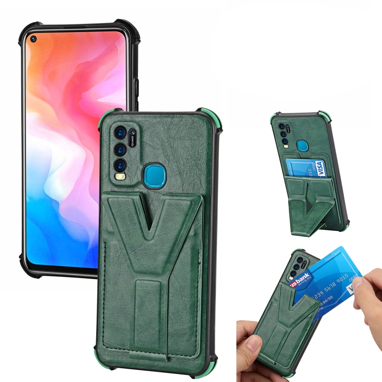 

For vivo Y30 Y Style Multifunction Card Stand Back Cover PU + TPU + PC Magnetic Shockproof Case(Green)