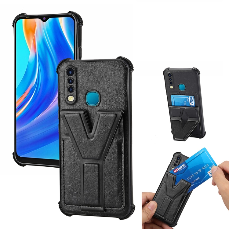 

For Infinix Hot 8 Y Style Multifunction Card Stand Back Cover PU + TPU + PC Magnetic Shockproof Case(Black)
