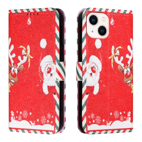 

Silk Texture Christmas Painted Pattern Horizontal Flip Leather Case with Holder & Card Slots & Wallet & Photo Frame For iPhone 13 mini(Santa Claus And Deer)