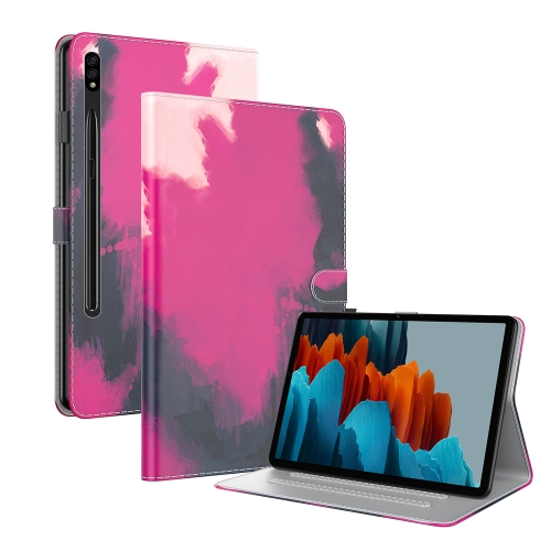 

For Samsung Galaxy Tab S7+ 12.4 inch T970 / T976B Voltage Watercolor Pattern Skin Feel Magnetic Horizontal Flip PU Leather Case with Holder & Card Slots & Photo Frame(Berry)