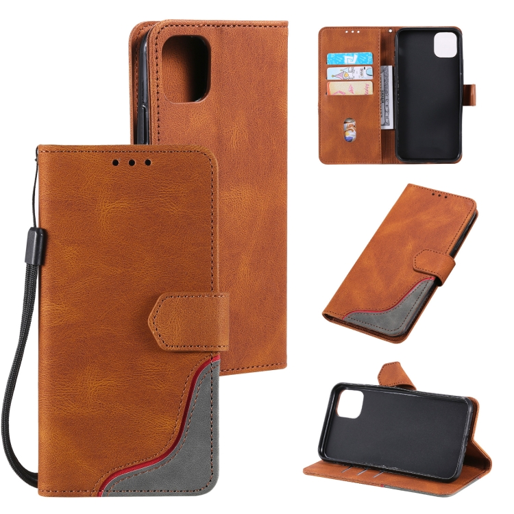 

Three-color Stitching Calf Texture Horizontal Flip Leather Case with Holder & Card Slots & Wallet For iPhone 13 Mini(Brown)