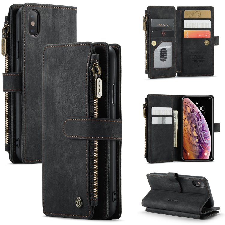 

CaseMe-C30 PU + TPU Multifunctional Horizontal Flip Leather Case with Holder & Card Slot & Wallet & Zipper Pocket For iPhone XS / X(Black)