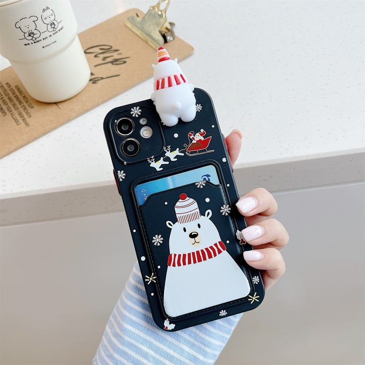 

Christmas Cartoon Pattern TPU Shockproof Case with Card Slot For iPhone 12 Pro(Snowman Black)