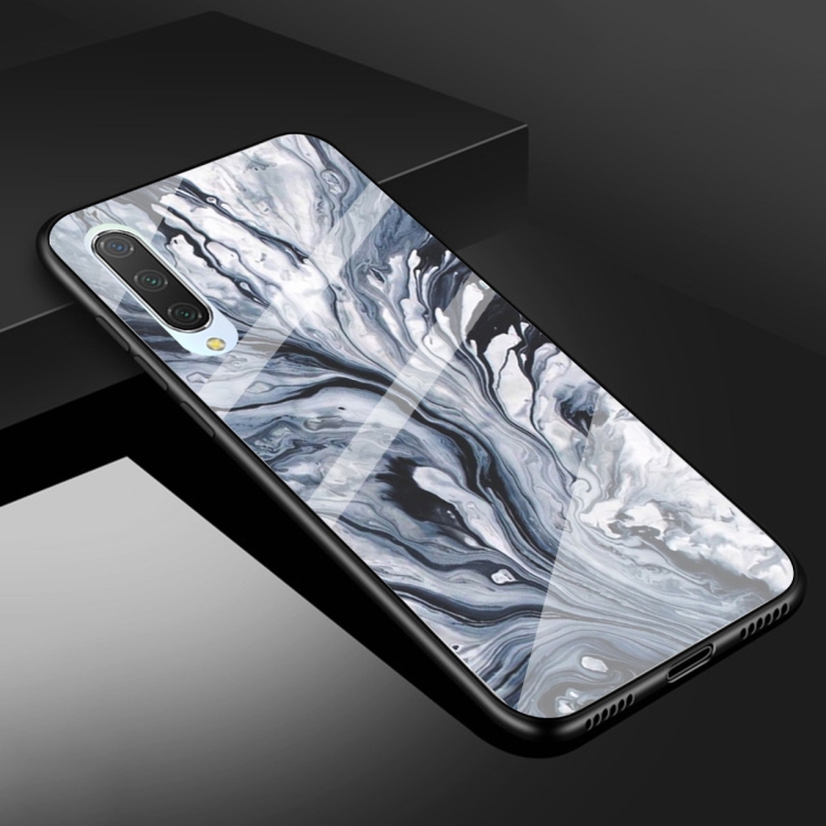 

For Xiaomi Mi CC9e Marble Glass Protective Case(Ink Black)