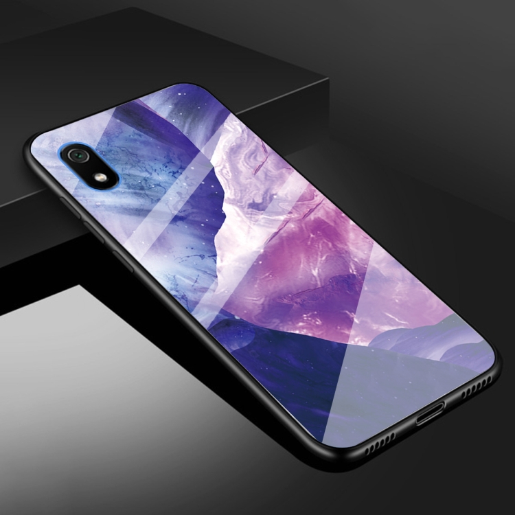 

For Xiaomi Redmi 7A Marble Glass Protective Case(Rock Purple)