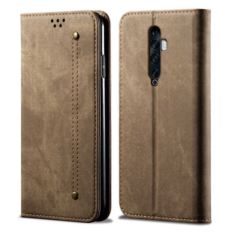 

For OPPO Reno 2 Denim Texture Casual Style Horizontal Flip Leather Case with Holder & Card Slots & Wallet(Khaki)