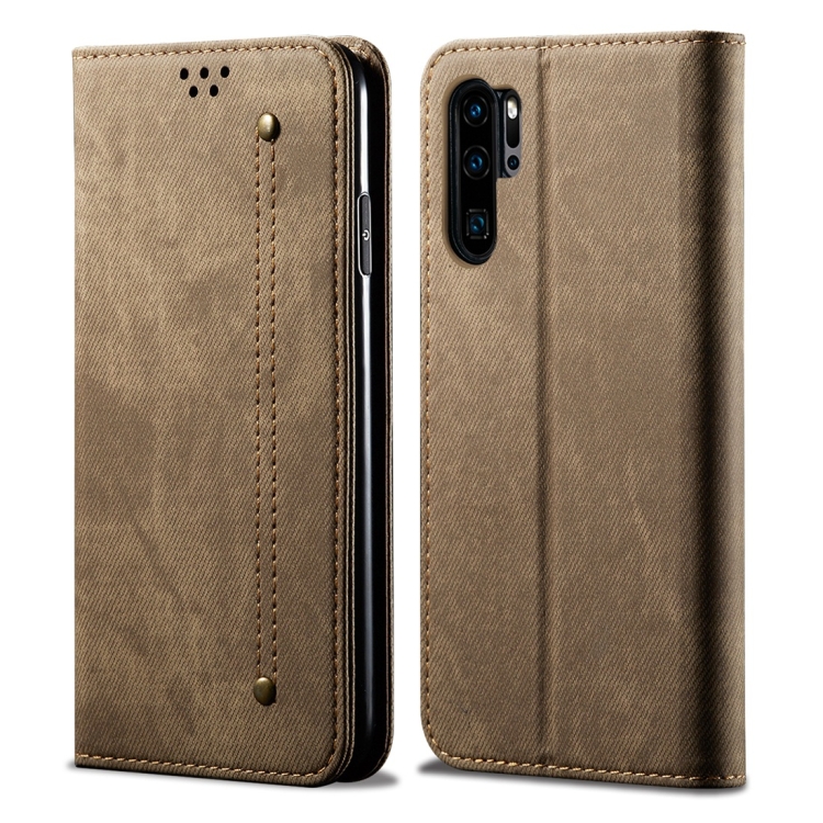 

For Huawei P30 Pro Denim Texture Casual Style Horizontal Flip Leather Case with Holder & Card Slots & Wallet(Khaki)
