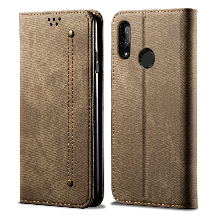 

For Huawei Y9 (2019) Denim Texture Casual Style Horizontal Flip Leather Case with Holder & Card Slots & Wallet(Khaki)