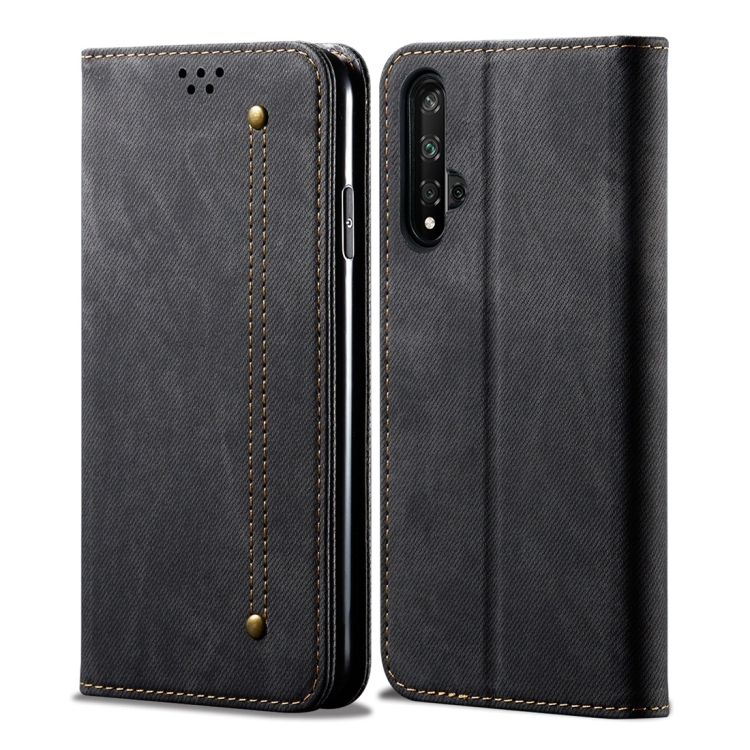 

For Huawei Honor 20 Denim Texture Casual Style Horizontal Flip Leather Case with Holder & Card Slots & Wallet(Black)