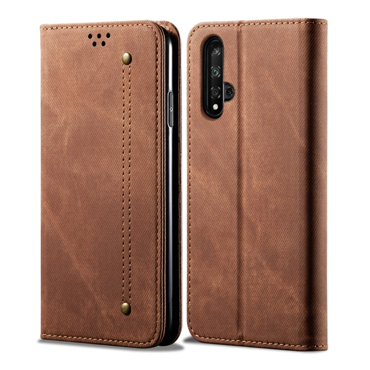

For Huawei Honor 20 Denim Texture Casual Style Horizontal Flip Leather Case with Holder & Card Slots & Wallet(Brown)