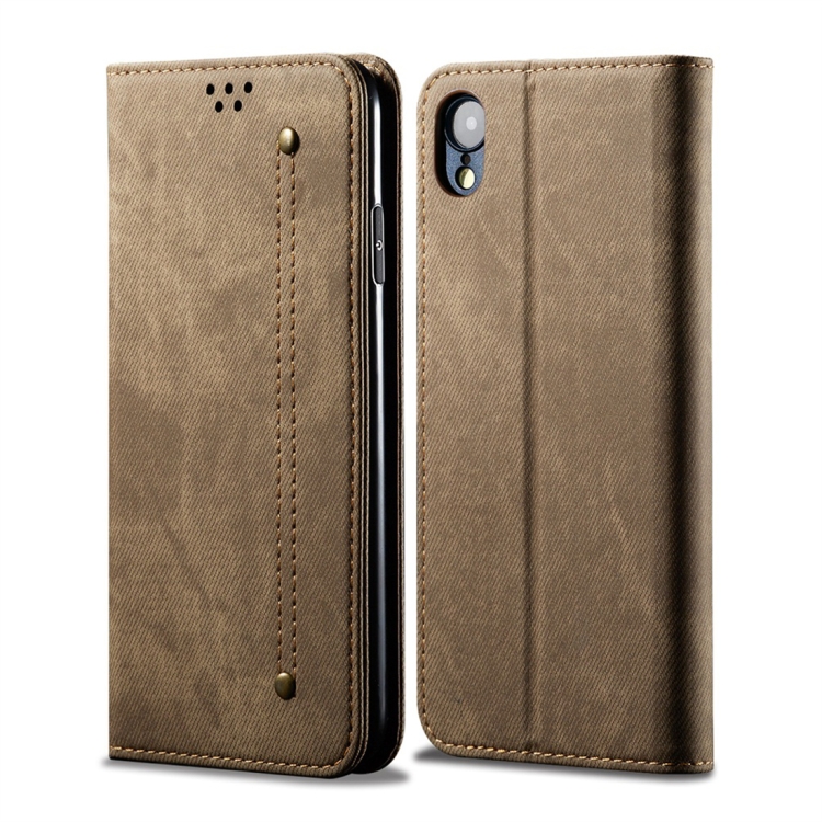 

For iPhone XR Denim Texture Casual Style Horizontal Flip Leather Case with Holder & Card Slots & Wallet(Khaki)