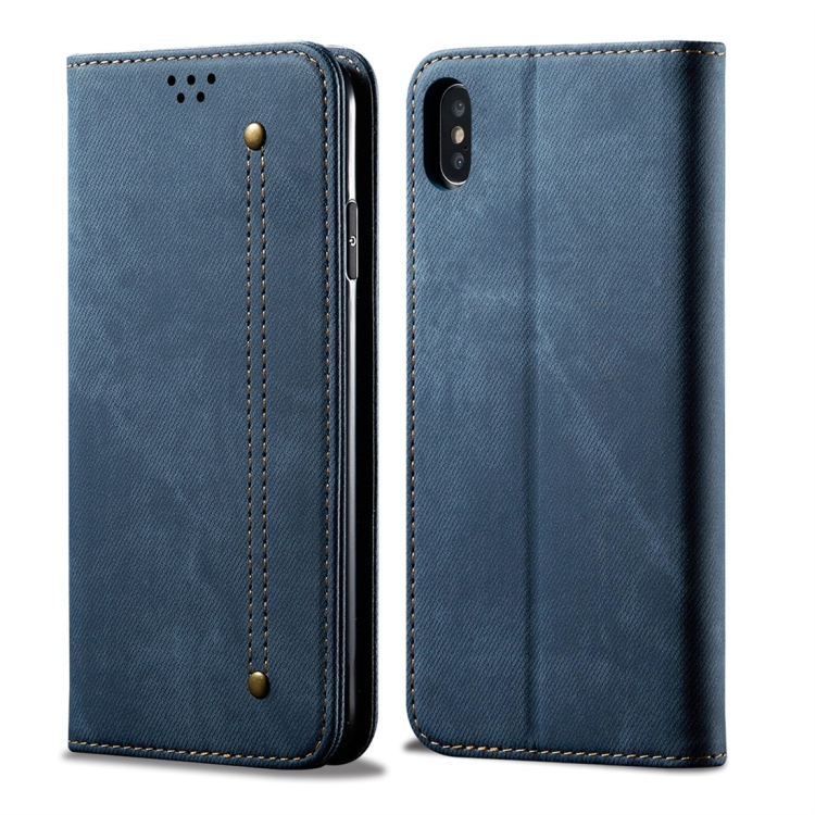 

For iPhone X / XS Denim Texture Casual Style Horizontal Flip Leather Case with Holder & Card Slots & Wallet(Blue)