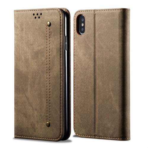

For iPhone X / XS Denim Texture Casual Style Horizontal Flip Leather Case with Holder & Card Slots & Wallet(Khaki)