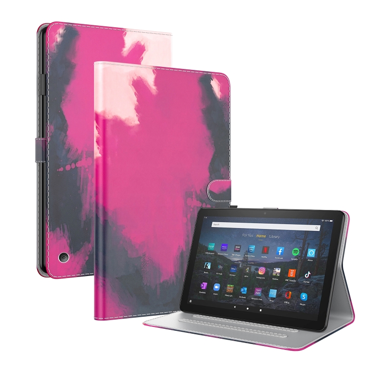 

For Amazon Fire HD 8 2020 Watercolor Pattern Skin Feel Magnetic Horizontal Flip PU Leather Case with Holder & Card Slots & Photo Frame & Sleep / Wake-up Function(Berry)