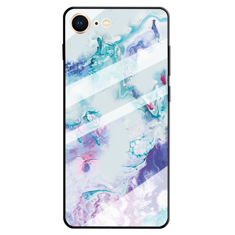 

For iPhone 8 & 7 Marble Pattern Glass Protective Case(Ink Purple)