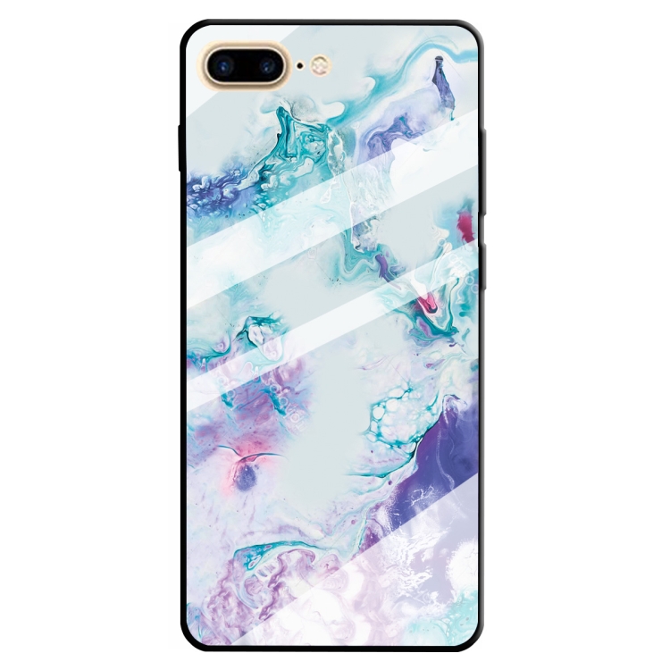 

For iPhone 8 Plus & 7 Plus Marble Pattern Glass Protective Case(Ink Purple)