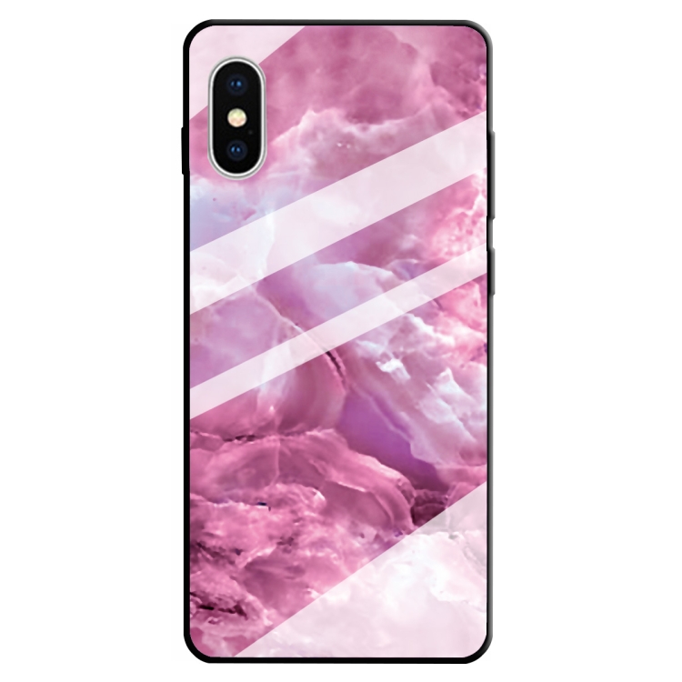 

For iPhone XS / X Marble Pattern Glass Protective Case(Red)