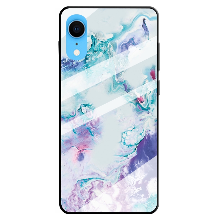

For iPhone XR Marble Pattern Glass Protective Case(Ink Purple)