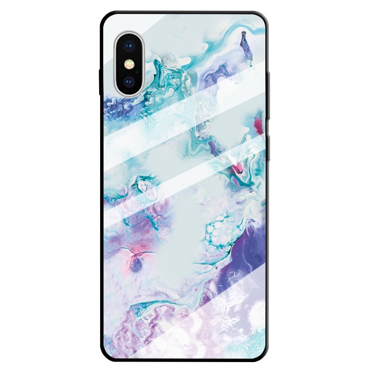 

For iPhone XS Max Marble Pattern Glass Protective Case(Ink Purple)