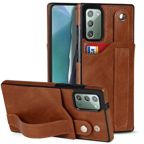 

For Samsung Galaxy Note20 Crazy Horse Texture Shockproof TPU + PU Leather Case with Card Slot & Wrist Strap Holder(Brown)