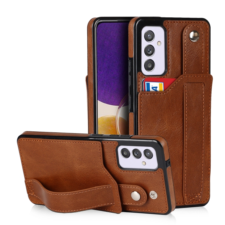 

For Samsung Galaxy A82 5G Crazy Horse Texture Shockproof TPU + PU Leather Case with Card Slot & Wrist Strap Holder(Brown)