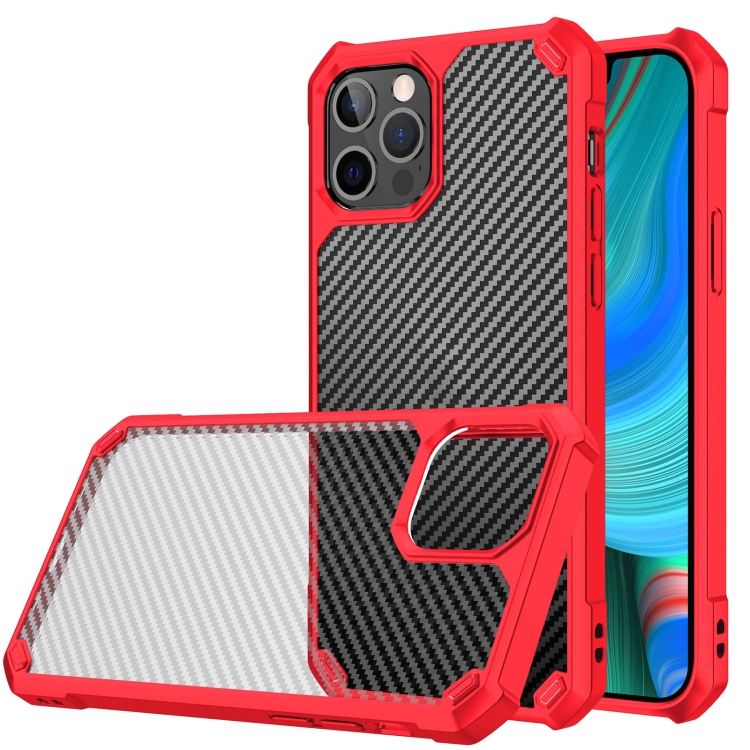 

Carbon Fiber Acrylic Shockproof Protective Case For iPhone 13 Pro(Red)