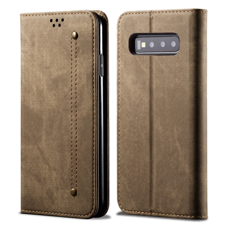 

For Galaxy S10+ Denim Texture Casual Style Horizontal Flip Leather Case with Holder & Card Slots & Wallet(Khaki)