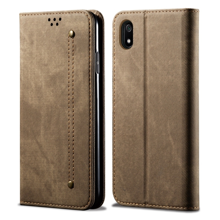 

For Xiaomi Redmi 7A Denim Texture Casual Style Horizontal Flip Leather Case with Holder & Card Slots & Wallet(Khaki)