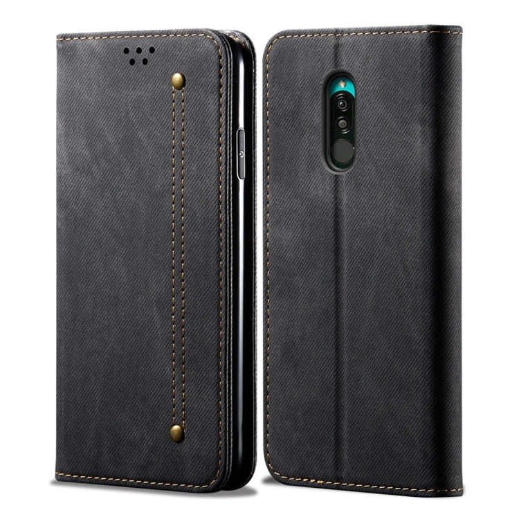 

For Xiaomi Redmi 8 Denim Texture Casual Style Horizontal Flip Leather Case with Holder & Card Slots & Wallet(Black)