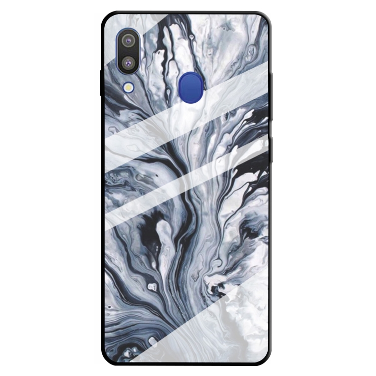 

For Galaxy A30 Marble Pattern Glass Protective Case(Ink Black)