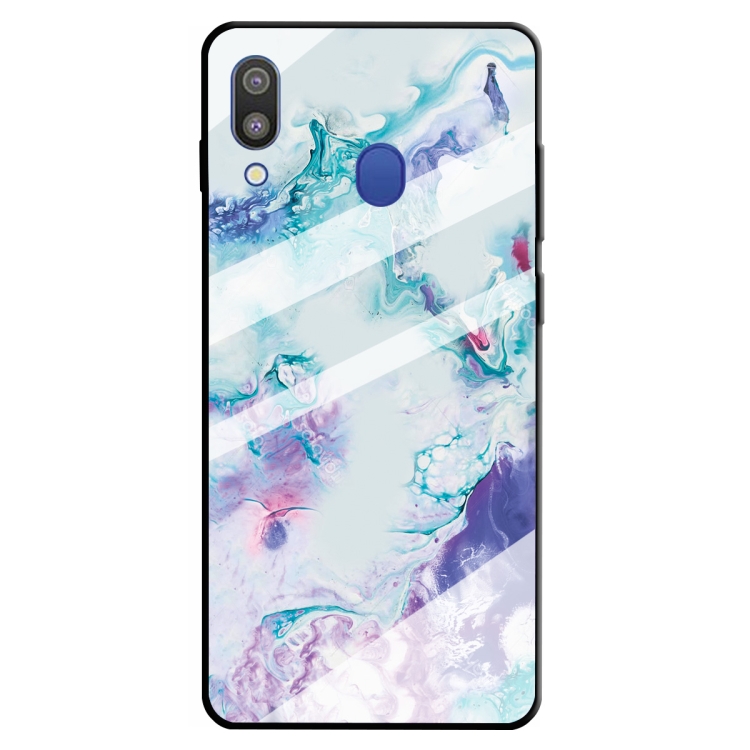 

For Galaxy A40 Marble Pattern Glass Protective Case(Ink Purple)