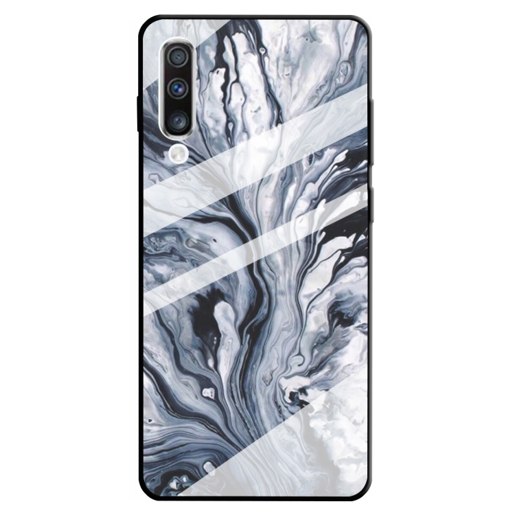 

For Galaxy A70 Marble Pattern Glass Protective Case(Ink Black)