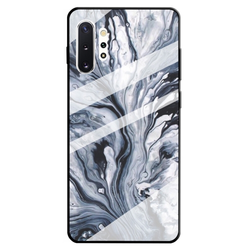 

For Galaxy Note 10+ Marble Pattern Glass Protective Case(Ink Black)