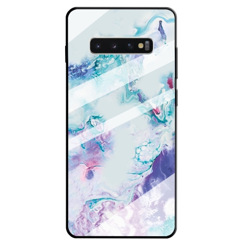 

For Galaxy S10 Marble Pattern Glass Protective Case(Ink Purple)