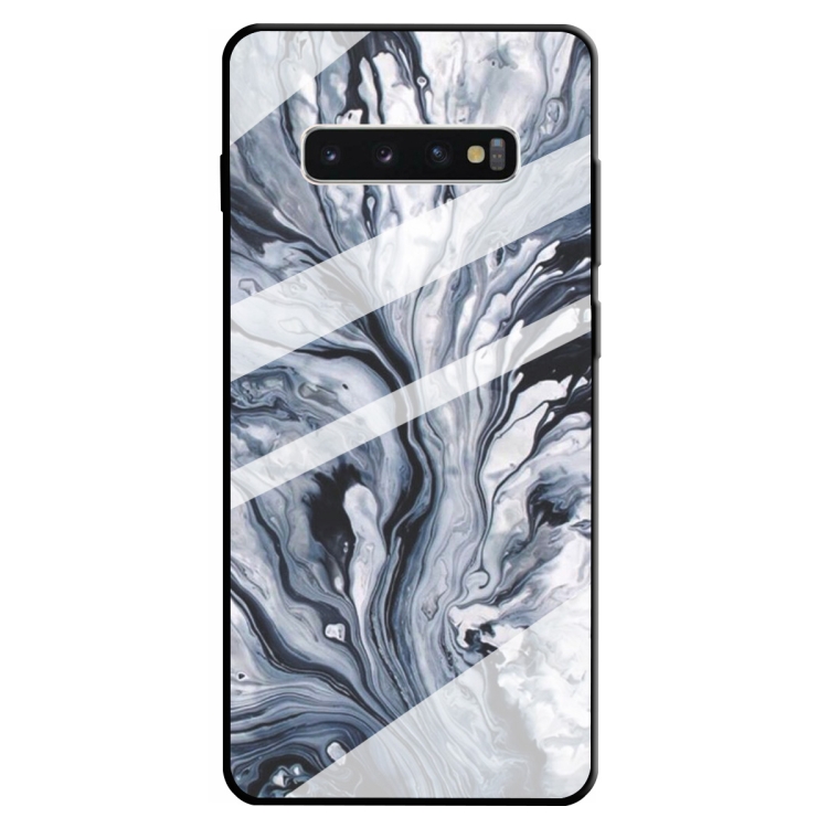 

For Galaxy S10+ Marble Pattern Glass Protective Case(Ink Black)