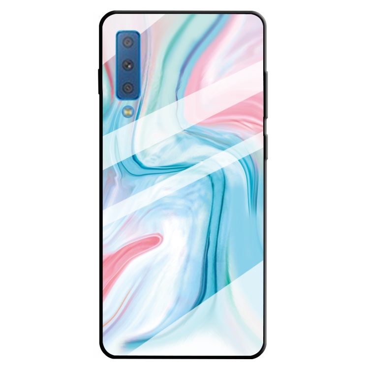 

For Galaxy A7 (2018) Marble Pattern Glass Protective Case(Blue)