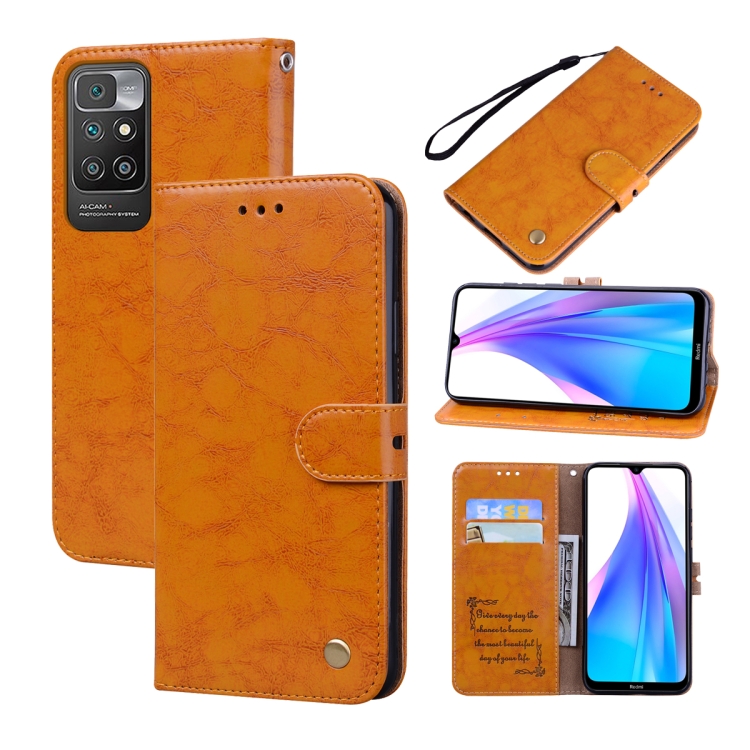 

For Xiaomi Redmi 10 Business Style Oil Wax Texture Horizontal Flip Leather Case with Holder & Card Slots & Wallet (Yellow)