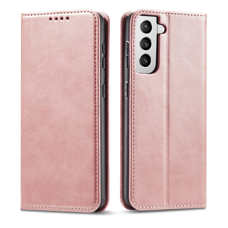 

For Samsung Galaxy S21 5G Calf Texture Magnetic Horizontal Flip Leather Case with Holder & Card Slots & Wallet(Rose Gold)