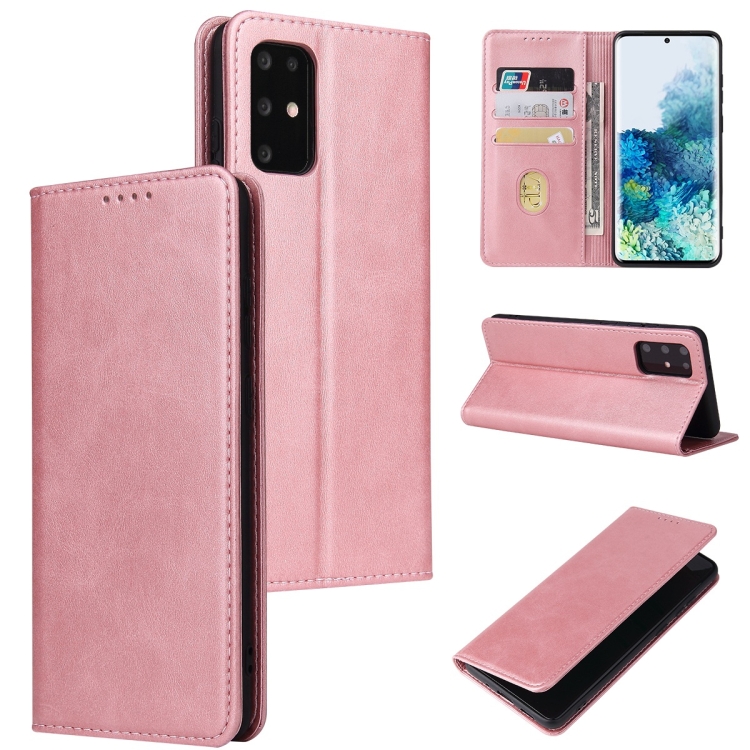 

For Samsung Galaxy S20 Calf Texture Magnetic Horizontal Flip Leather Case with Holder & Card Slots & Wallet(Rose Gold)