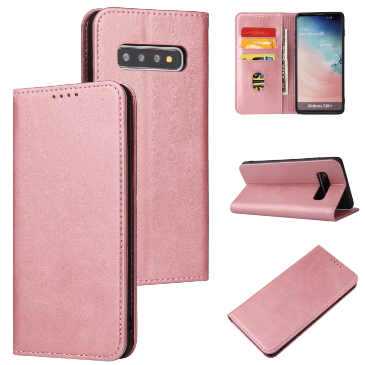 

For Samsung Galaxy S10+ Calf Texture Magnetic Horizontal Flip Leather Case with Holder & Card Slots & Wallet(Rose Gold)
