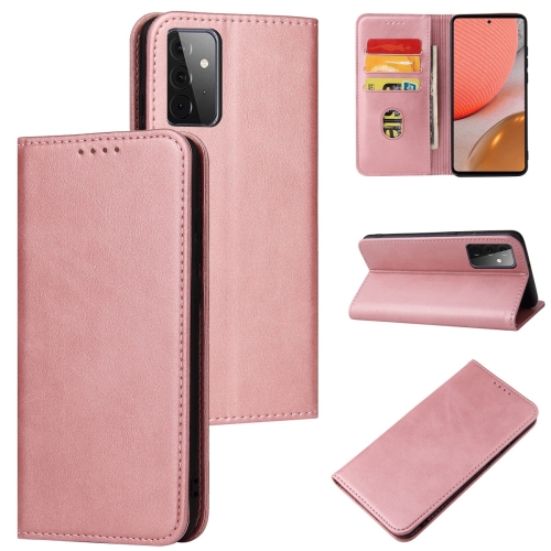 

For Samsung Galaxy A72 5G / 4G Calf Texture Magnetic Horizontal Flip Leather Case with Holder & Card Slots & Wallet(Rose Gold)