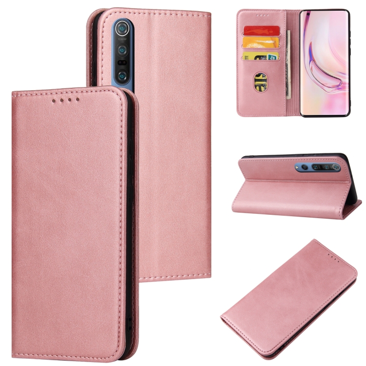 

For Xiaomi Mi 10 Pro Calf Texture Magnetic Horizontal Flip Leather Case with Holder & Card Slots & Wallet(Rose Gold)