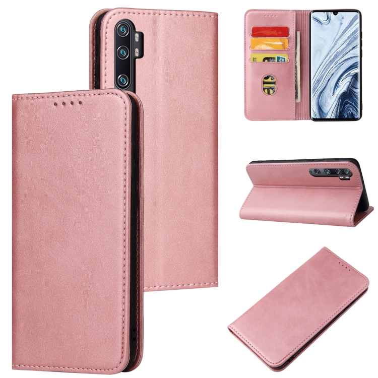 

For Xiaomi Mi Note 10 Pro Calf Texture Magnetic Horizontal Flip Leather Case with Holder & Card Slots & Wallet(Rose Gold)