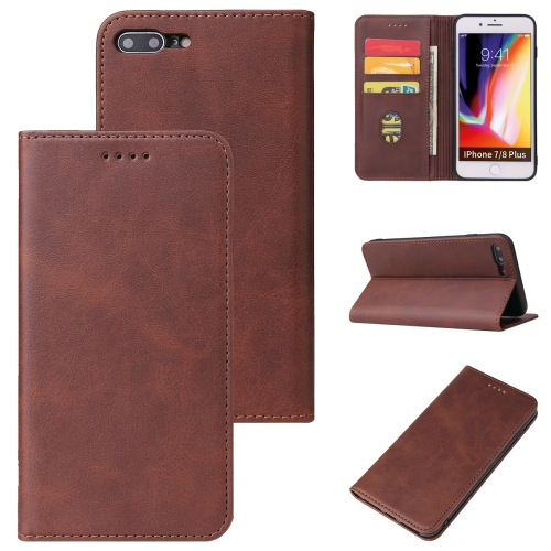 

Calf Texture Magnetic Horizontal Flip Leather Case with Holder & Card Slots & Wallet For iPhone 8 Plus / 7 Plus(Brown)