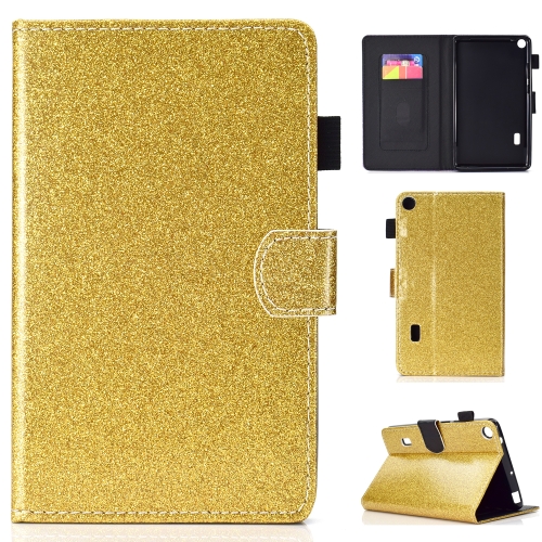 

For Huawei MediaPad T3 7.0 Varnish Glitter Powder Horizontal Flip Leather Case with Holder & Card Slot(Gold)
