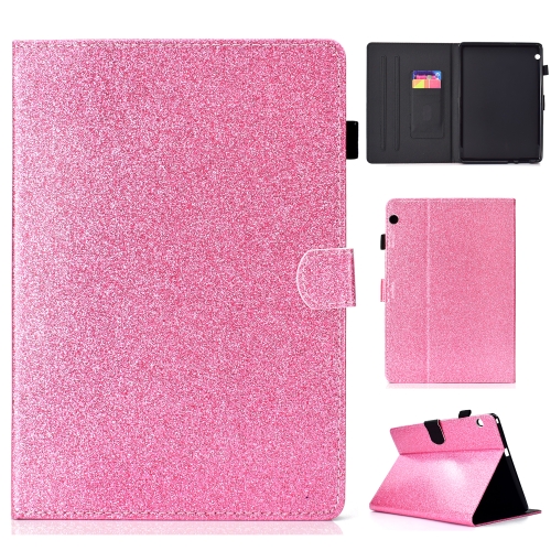 

For Huawei MediaPad T3 10.0 Varnish Glitter Powder Horizontal Flip Leather Case with Holder & Card Slot(Pink)