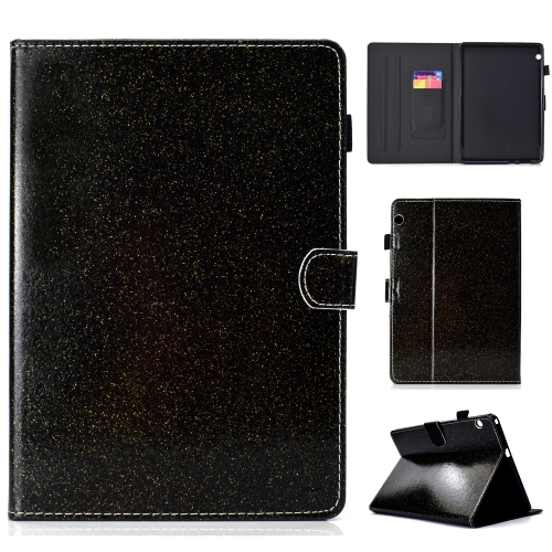 

For Huawei MediaPad T3 10.0 Varnish Glitter Powder Horizontal Flip Leather Case with Holder & Card Slot(Black)